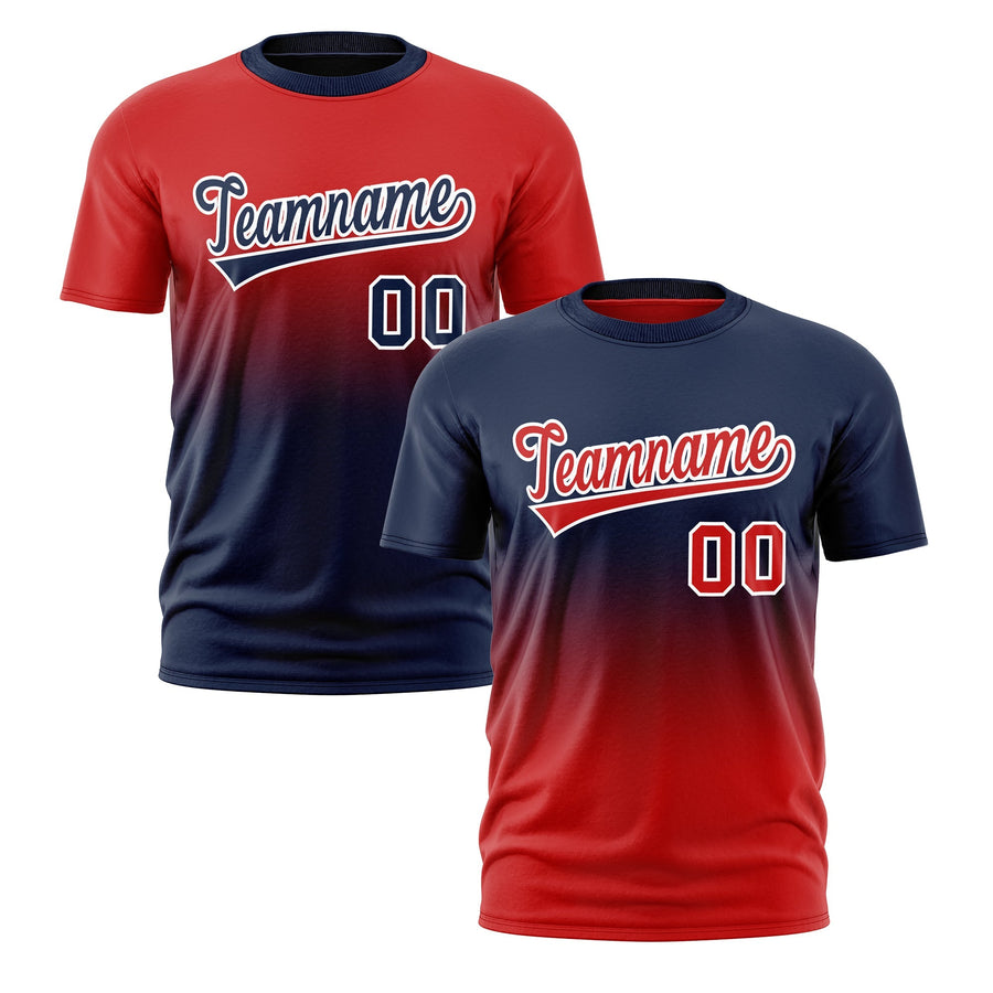 Custom T-shirt Red Navy Gradient Fashion Reversible Quick Dry | BuyFootballJersey