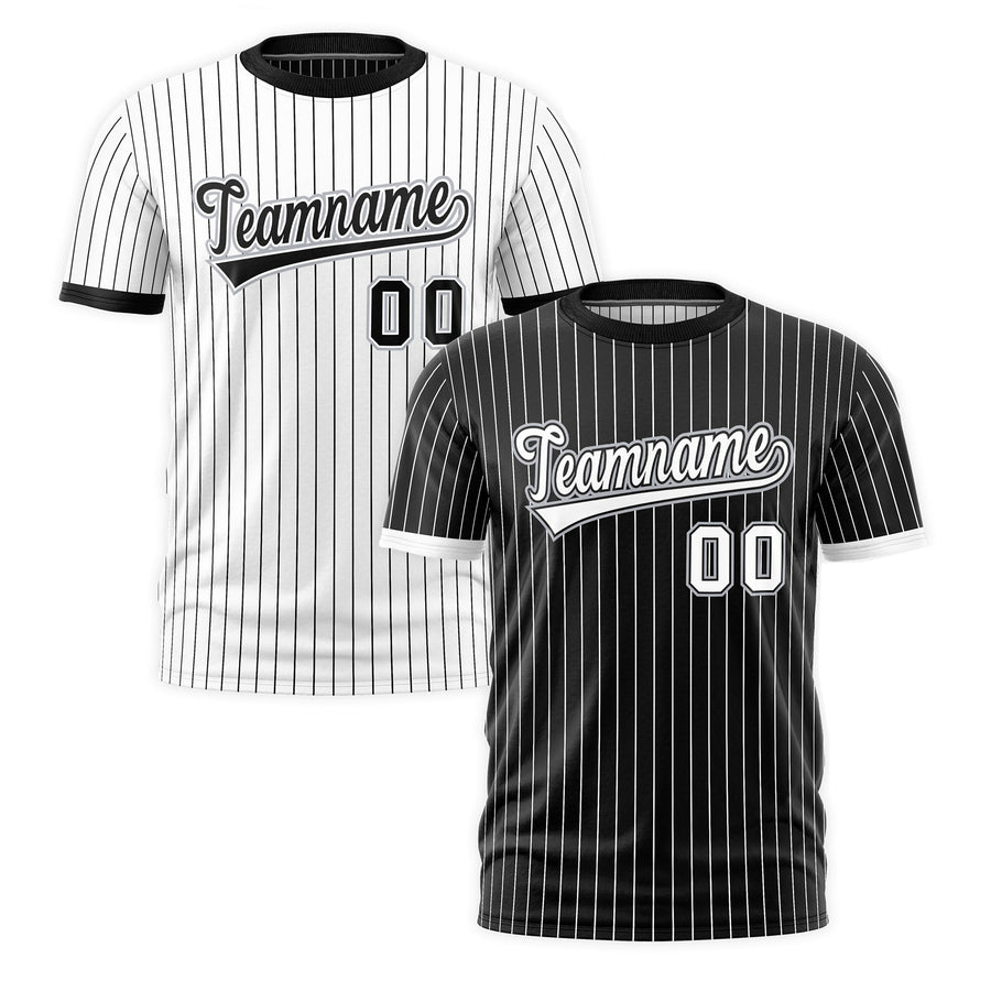 Custom T-shirt White Black Silver Reversible Stripe Fashion | BuyFootballJersey