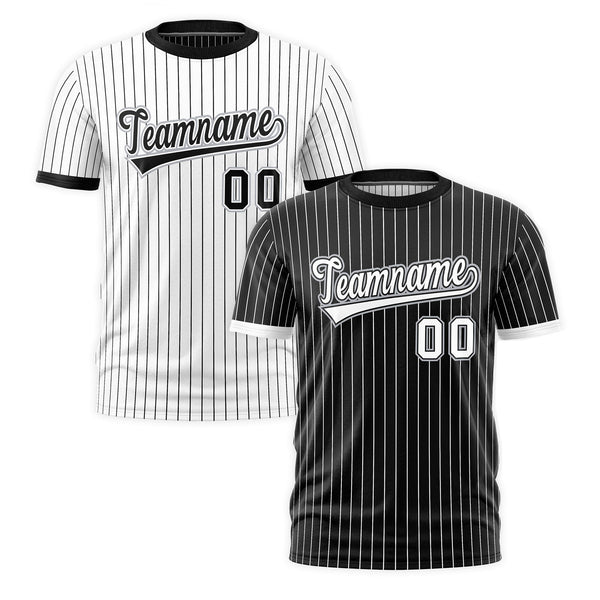 Custom T-shirt White Black Silver Reversible Stripe Fashion | BuyFootballJersey