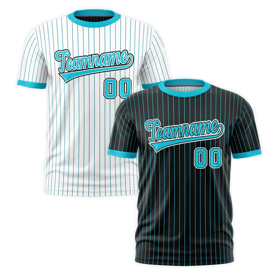 Custom T-shirt Sky Blue Black White Reversible Stripe Fashion | BuyFootballJersey