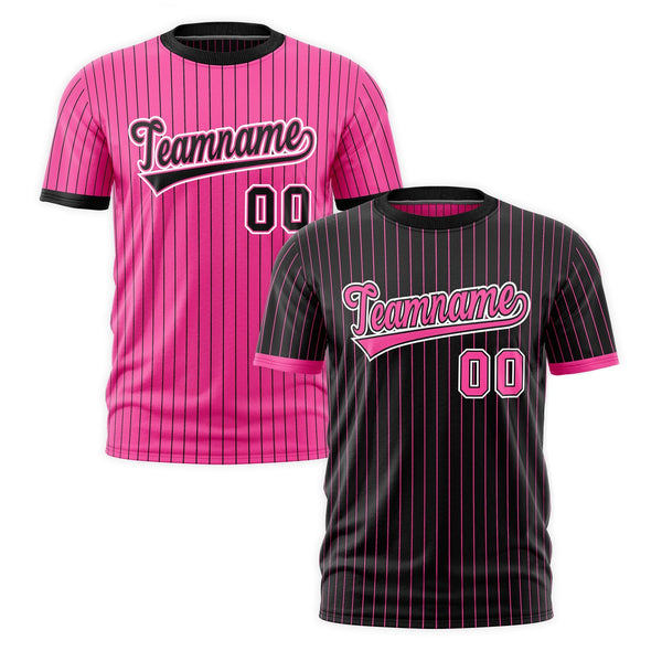 Custom T-shirt Pink Black White Reversible Stripe Fashion | BuyFootballJersey