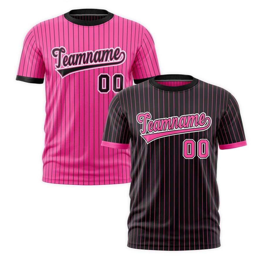 Custom T-shirt Pink Black White Reversible Stripe Fashion | BuyFootballJersey