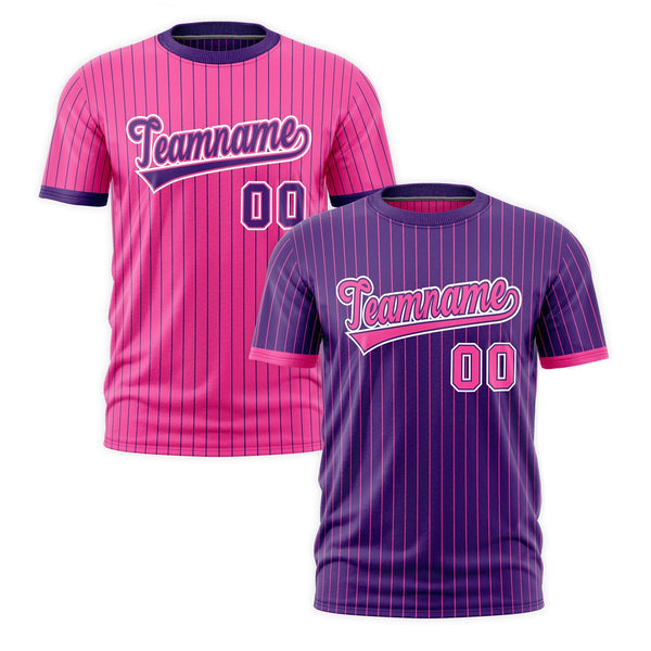 Custom T-shirt Pink Purple White Reversible Stripe Fashion | BuyFootballJersey
