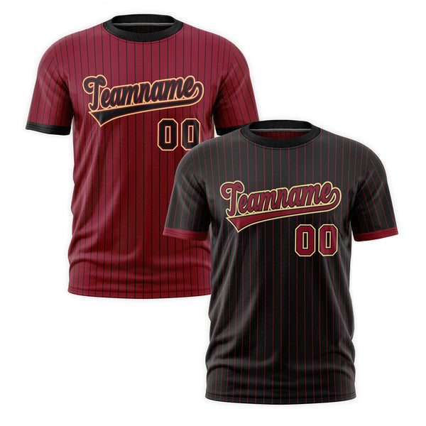 Custom T-shirt Crimson Black Khaki Reversible Stripe Fashion | BuyFootballJersey