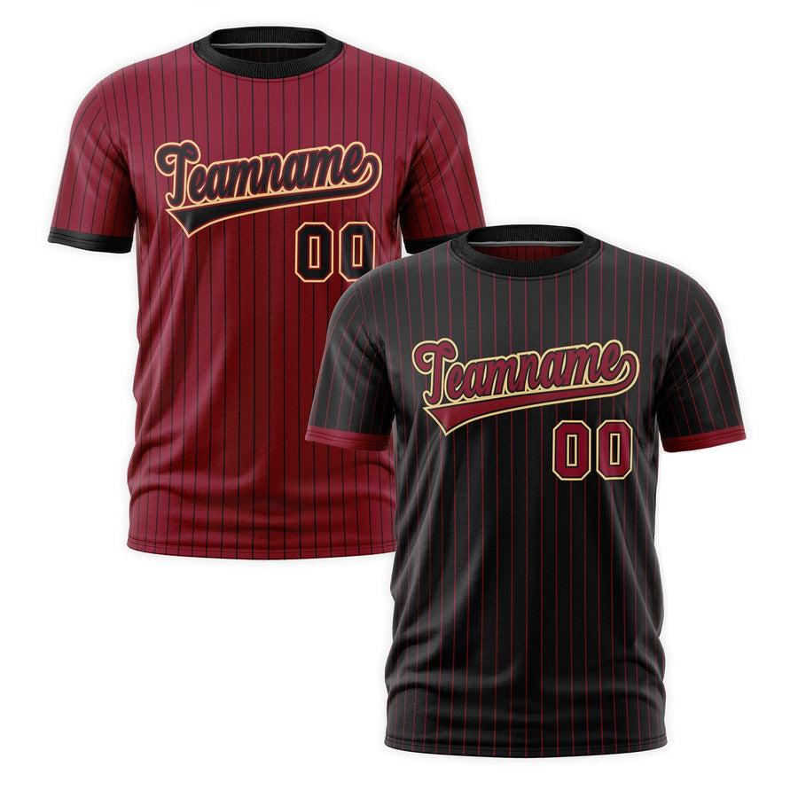 Custom T-shirt Crimson Black Khaki Reversible Stripe Fashion | BuyFootballJersey