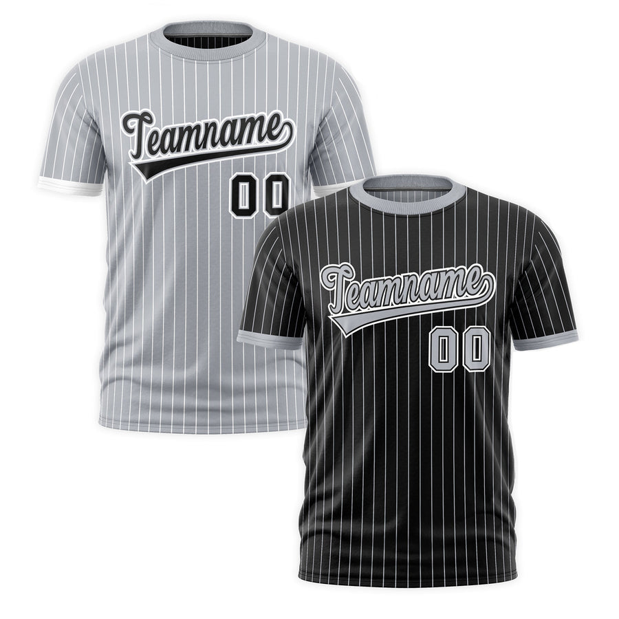 Custom T-shirt Silver Black White Reversible Stripe Fashion | BuyFootballJersey
