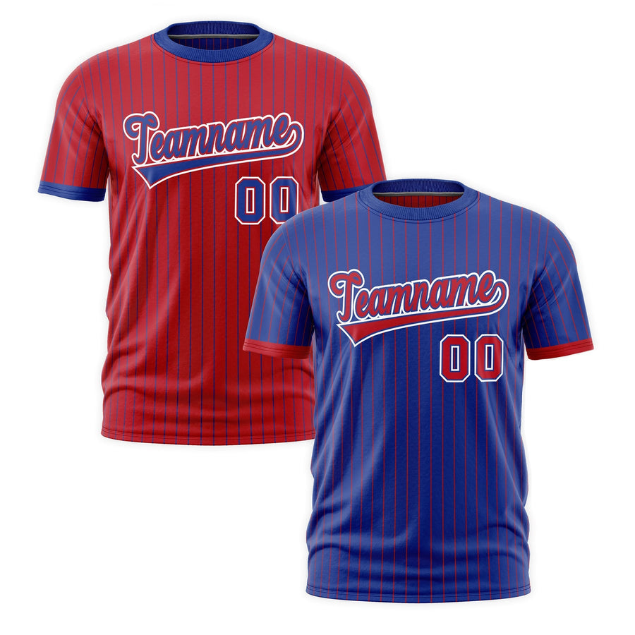 Custom T-shirt Red Royal Blue White Reversible Stripe Fashion | BuyFootballJersey