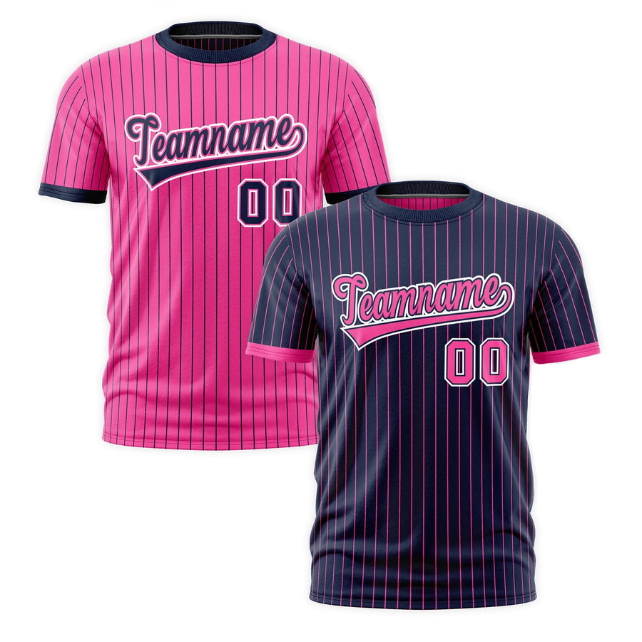 Custom T-shirt Pink Navy White Reversible Stripe Fashion | BuyFootballJersey