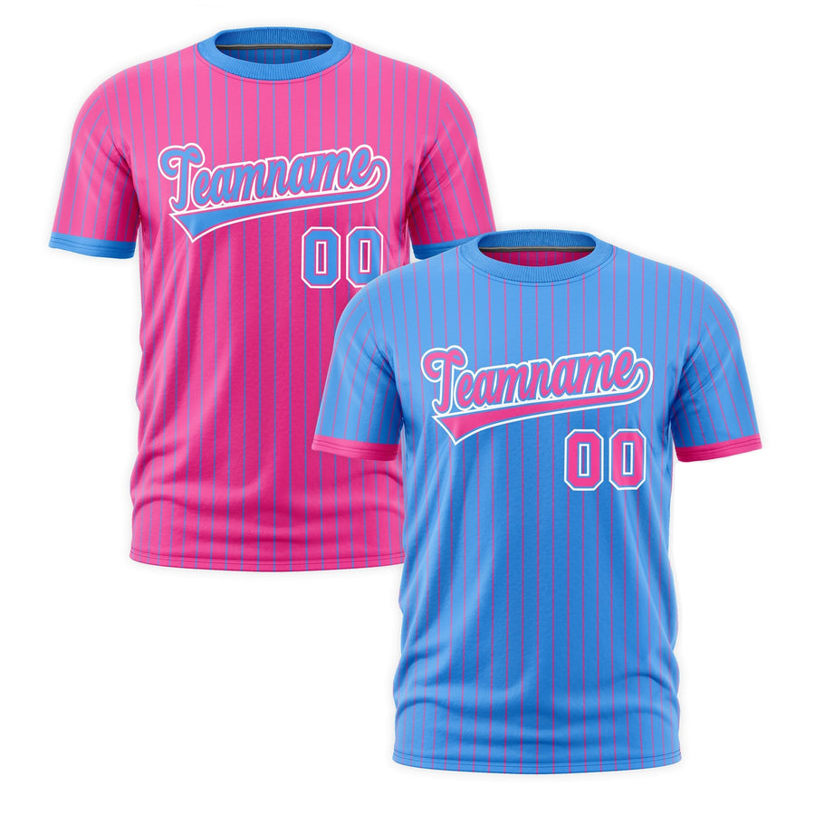 Custom T-shirt Pink Powder Blue White Reversible Stripe Fashion | BuyFootballJersey