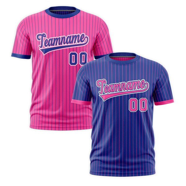Custom T-shirt Pink Royal Blue White Reversible Stripe Fashion | BuyFootballJersey