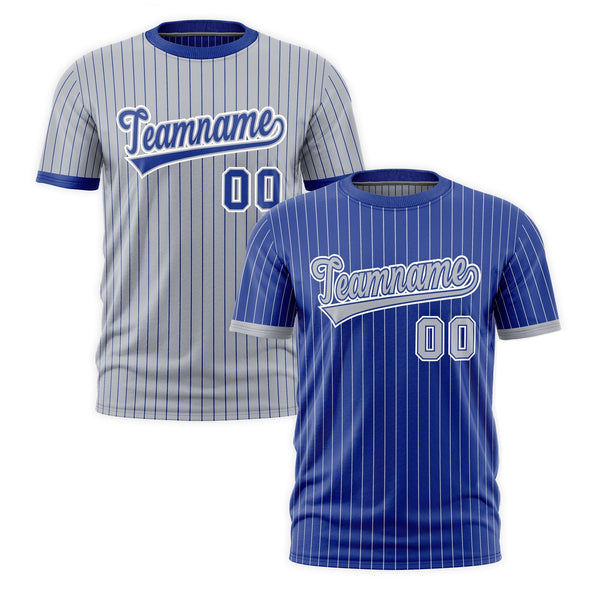 Custom T-shirt Silver Royal Blue White Reversible Stripe Fashion | BuyFootballJersey