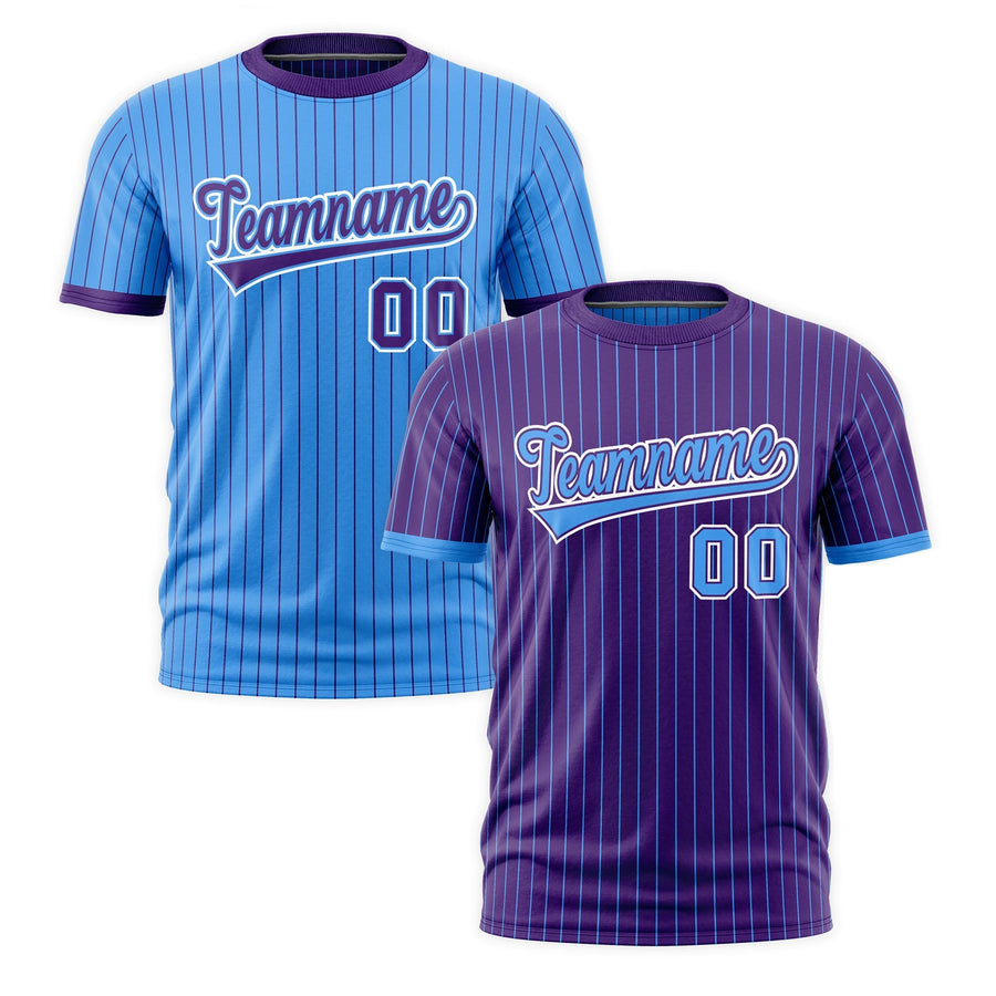 Custom T-shirt Powder Blue Purple White Reversible Stripe Fashion | BuyFootballJersey