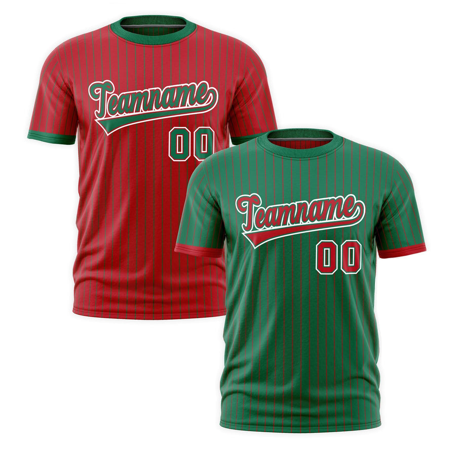 Custom T-shirt Red Kelly Green White Reversible Stripe Fashion | BuyFootballJersey