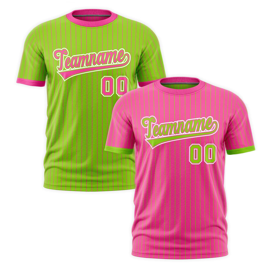 Custom T-shirt Neon Green Pink White Reversible Stripe Fashion | BuyFootballJersey