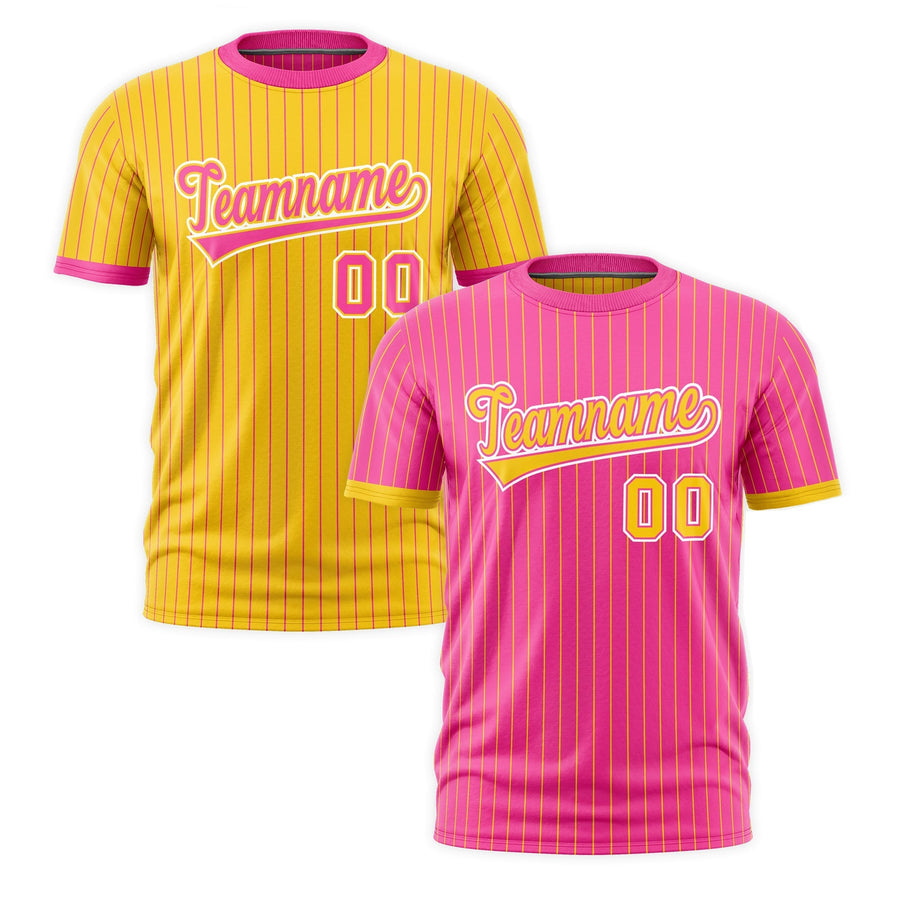 Custom T-shirt Gold Pink White Reversible Stripe Fashion | BuyFootballJersey