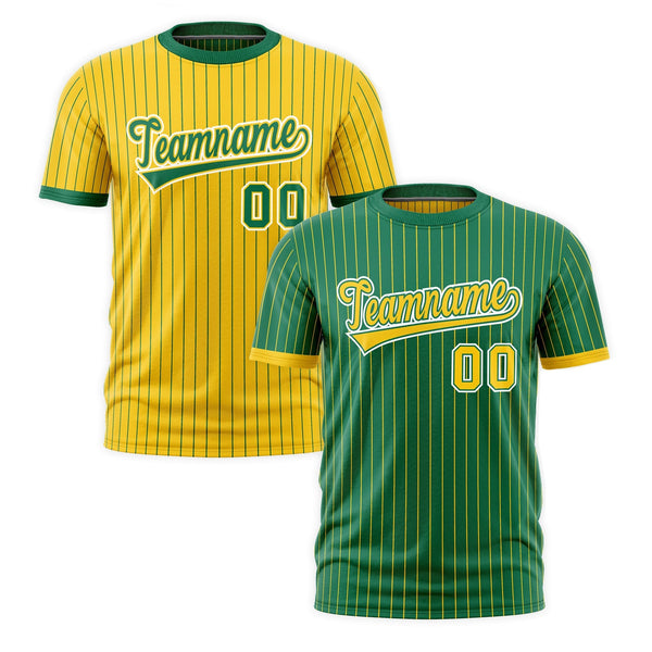 Custom T-shirt Gold Kelly Green White Reversible Stripe Fashion | BuyFootballJersey