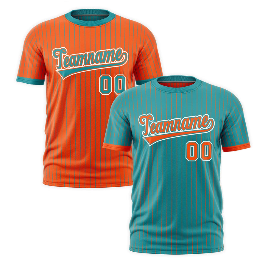 Custom T-shirt Orange Aqua White Reversible Stripe Fashion | BuyFootballJersey