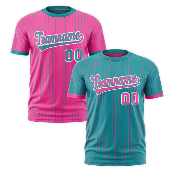 Custom T-shirt Pink Aqua White Reversible Stripe Fashion | BuyFootballJersey