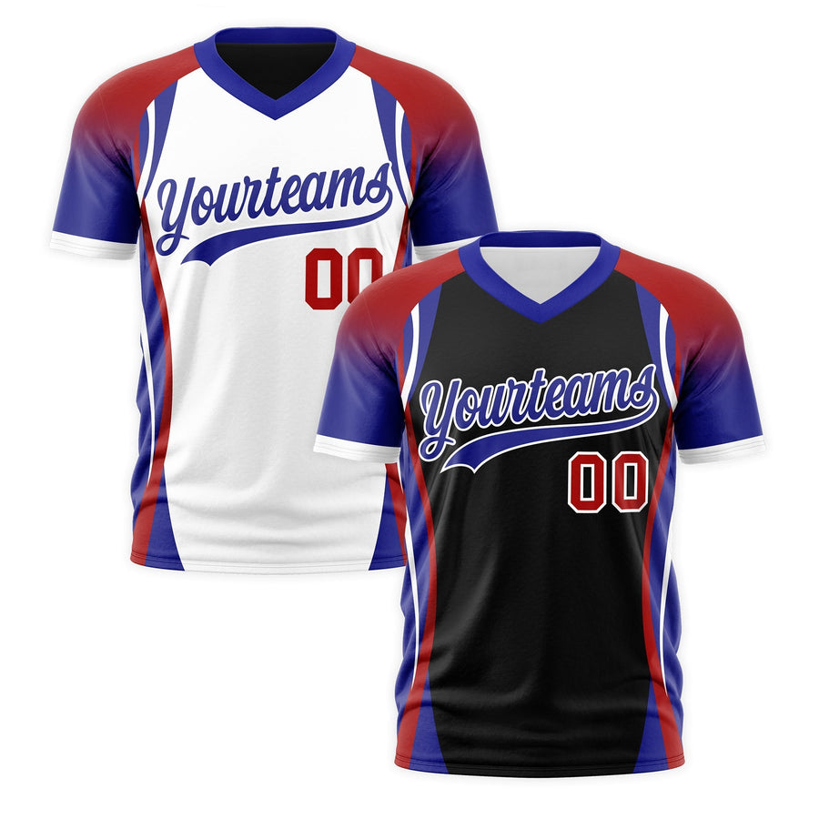 Custom V-Neck T-Shirt Black Red Royal Blue Raglan Sleeves Reversible Breathable | BuyFootballJersey