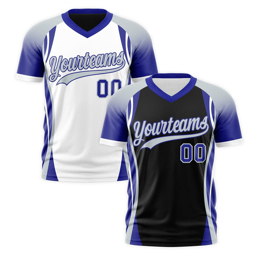 Custom V-Neck T-Shirt Black Gray Royal Blue Raglan Sleeves Reversible Lightweight | BuyFootballJersey