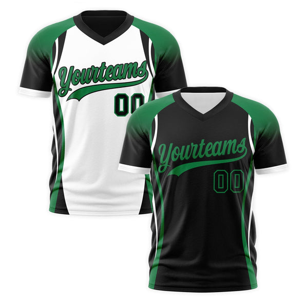 Custom V-Neck T-Shirt Black Kelly Green White Raglan Sleeves Reversible Breathable | BuyFootballJersey