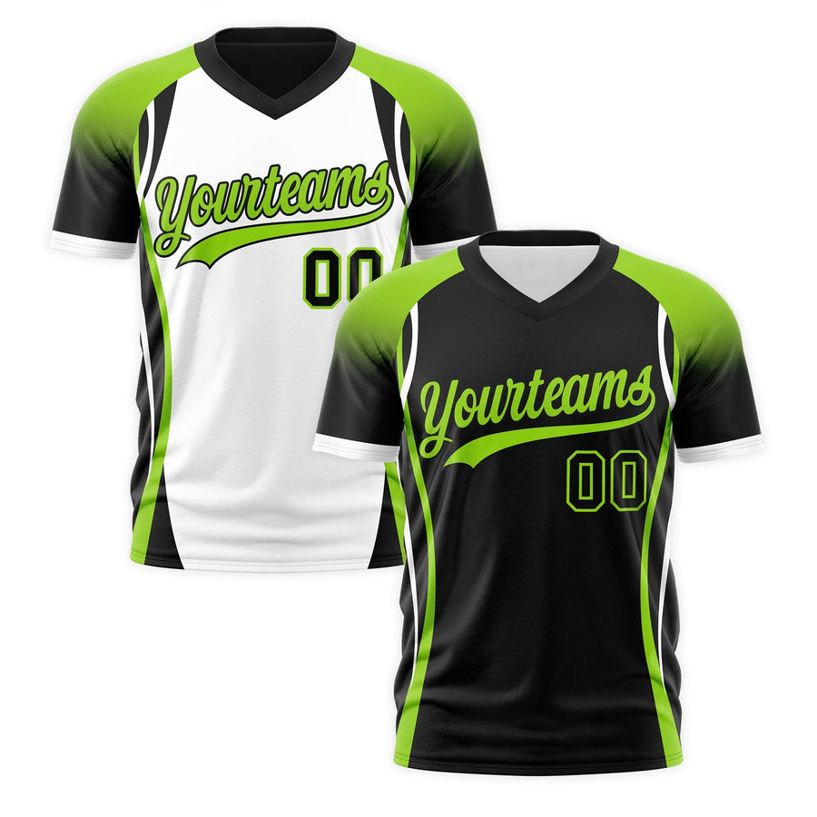 Custom V-Neck T-Shirt Black Neon Green White Raglan Sleeves Reversible Wrinkle-Resistant | BuyFootballJersey