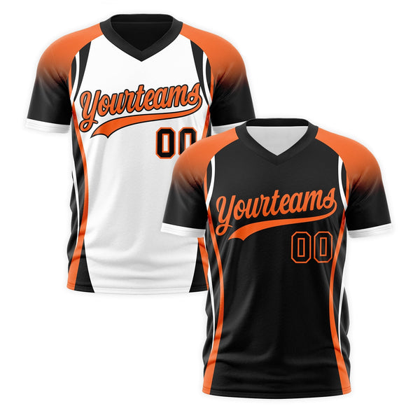 Custom V-Neck T-Shirt Black Orange White Raglan Sleeves Reversible Moisture-Wicking | BuyFootballJersey