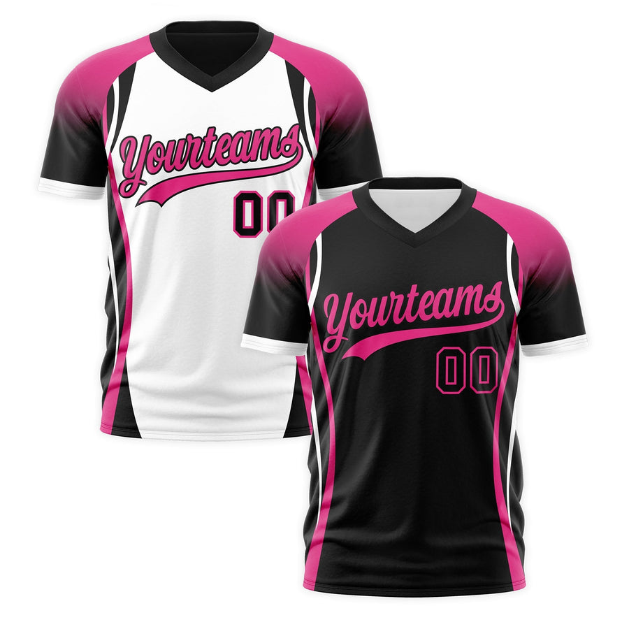 Custom V-Neck T-Shirt Black Pink White Raglan Sleeves Reversible Moisture-Wicking | BuyFootballJersey