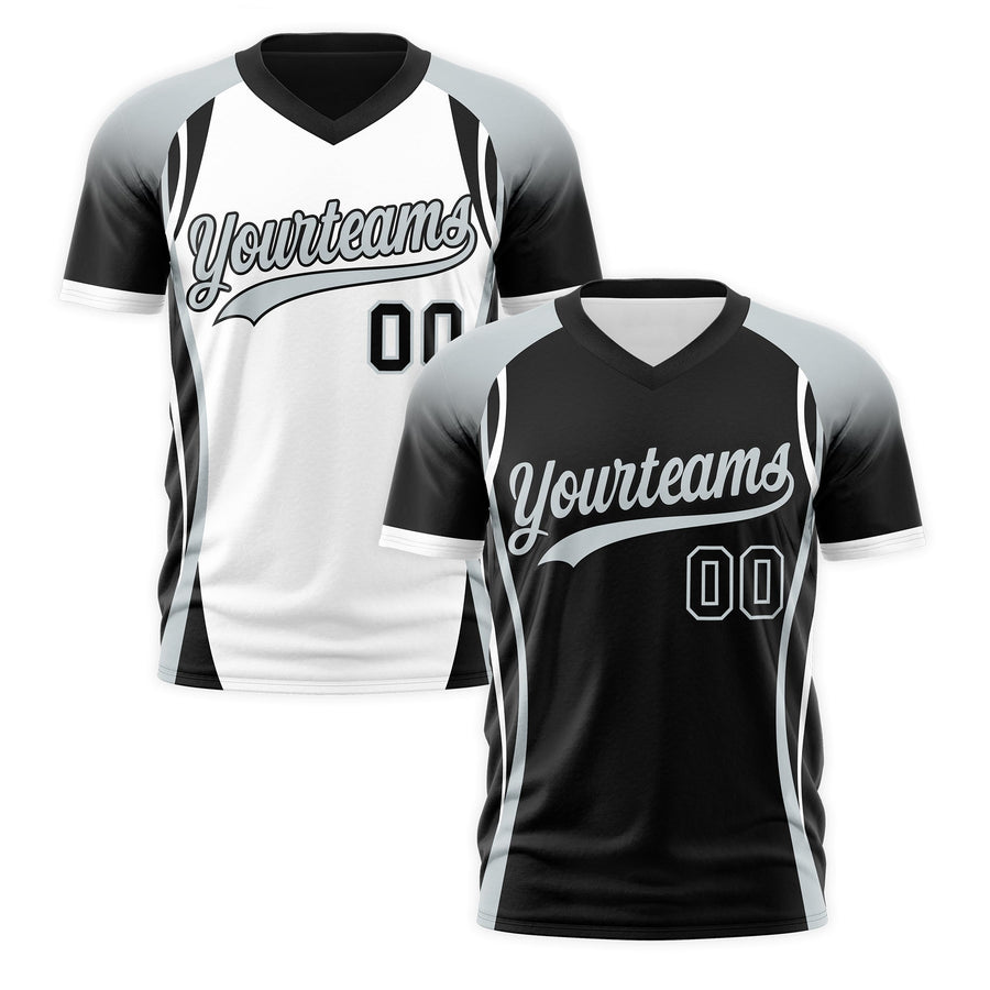 Custom V-Neck T-Shirt Black Gray White Raglan Sleeves Reversible Wrinkle-Resistant | BuyFootballJersey