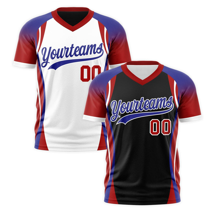 Custom V-Neck T-Shirt Black Royal Blue Red Raglan Sleeves Reversible Breathable | BuyFootballJersey