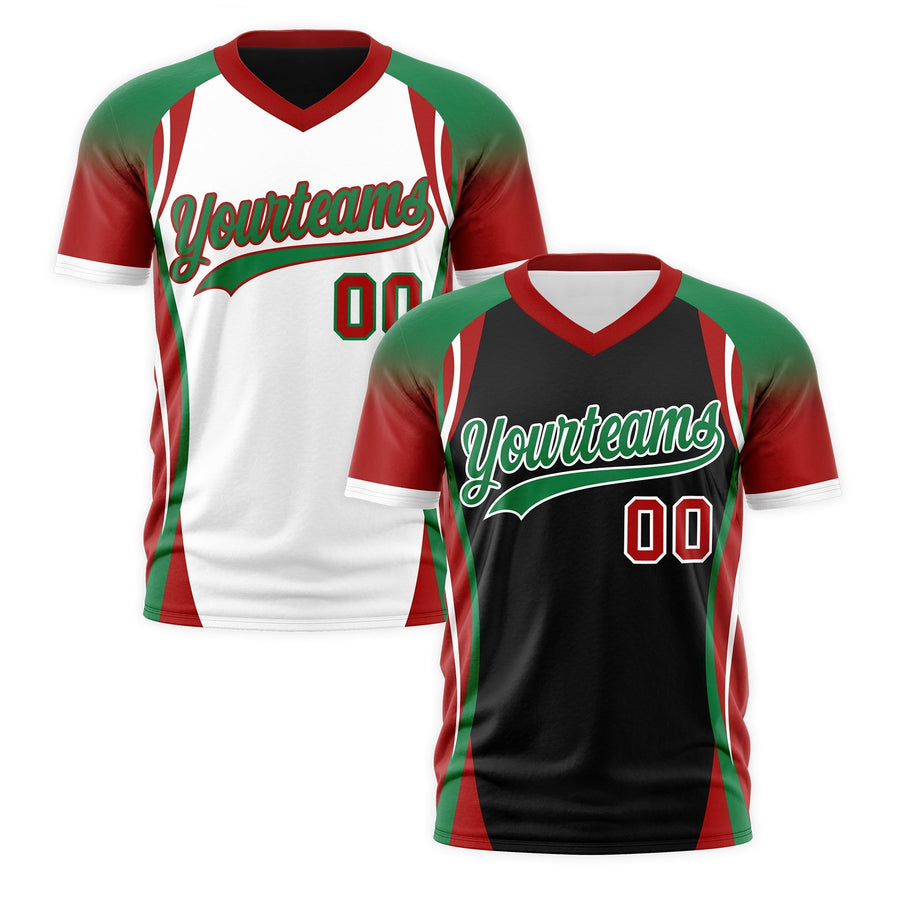 Custom V-Neck T-Shirt Black Kelly Green Red Raglan Sleeves Reversible Wrinkle-Resistant | BuyFootballJersey