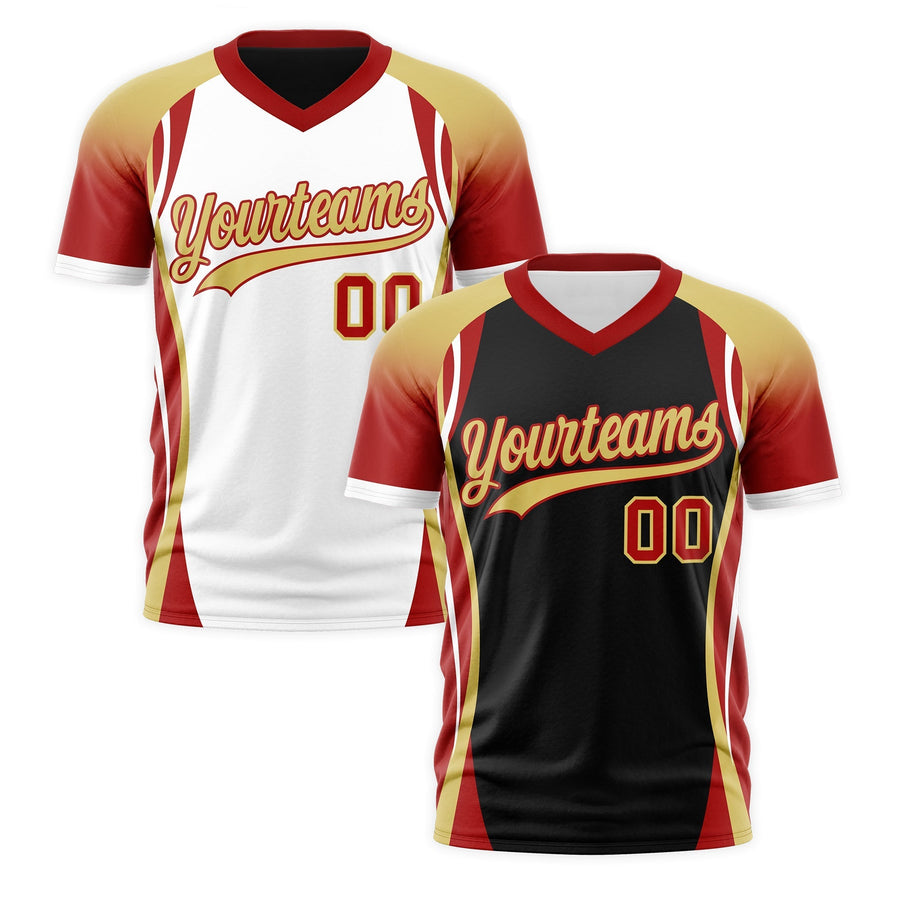 Custom V-Neck T-Shirt Black Old Gold Red Raglan Sleeves Reversible Lightweight | BuyFootballJersey