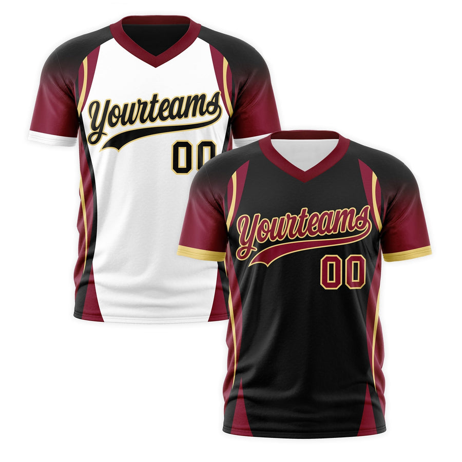 Custom V-Neck T-Shirt Black Crimson Khaki Raglan Sleeves Reversible Wrinkle-Resistant | BuyFootballJersey