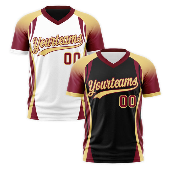 Custom V-Neck T-Shirt Black Khaki Crimson Raglan Sleeves Reversible Breathable | BuyFootballJersey