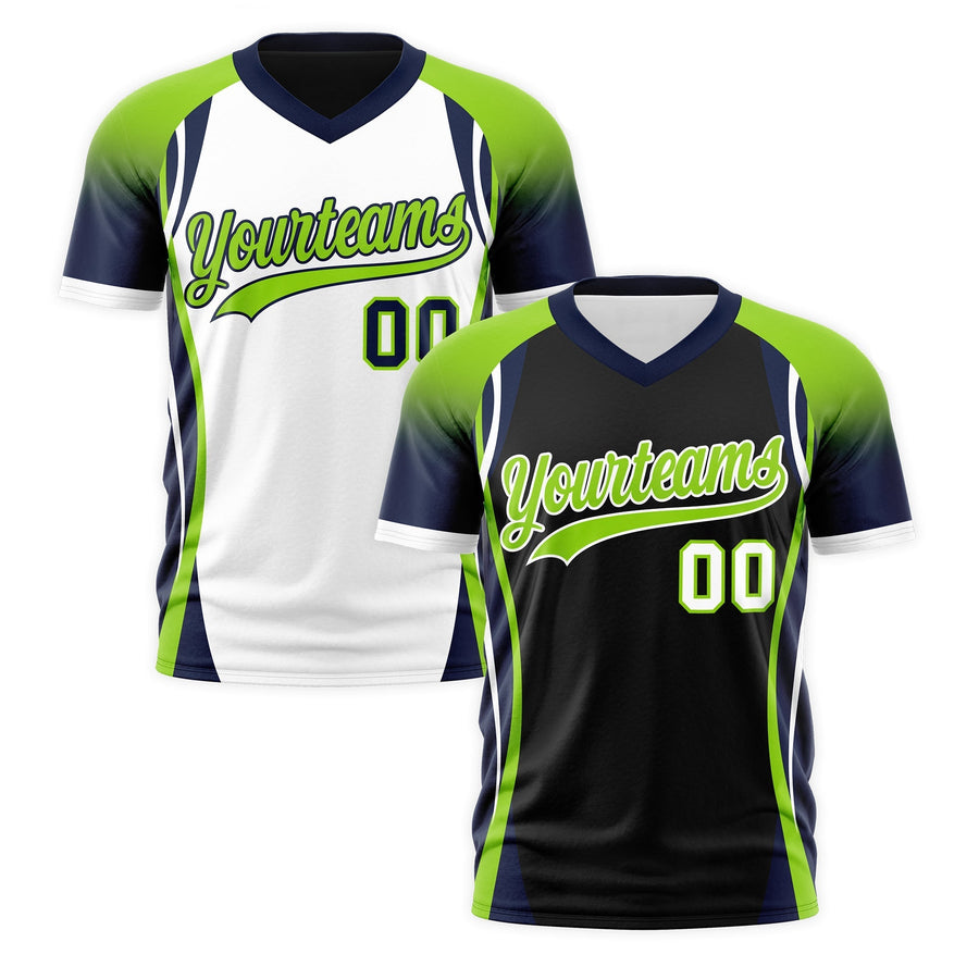 Custom V-Neck T-Shirt Black Neon Green Navy Raglan Sleeves Reversible Breathable | BuyFootballJersey