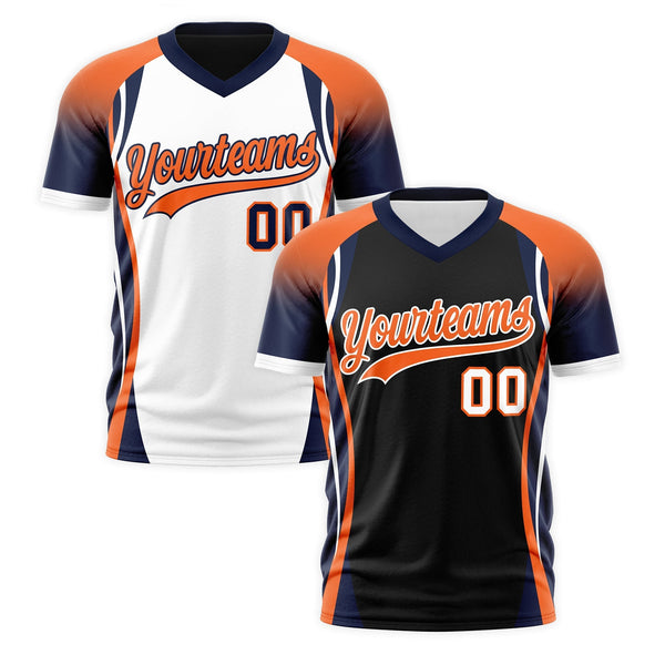 Custom V-Neck T-Shirt Black Orange Navy Raglan Sleeves Reversible Wrinkle-Resistant | BuyFootballJersey