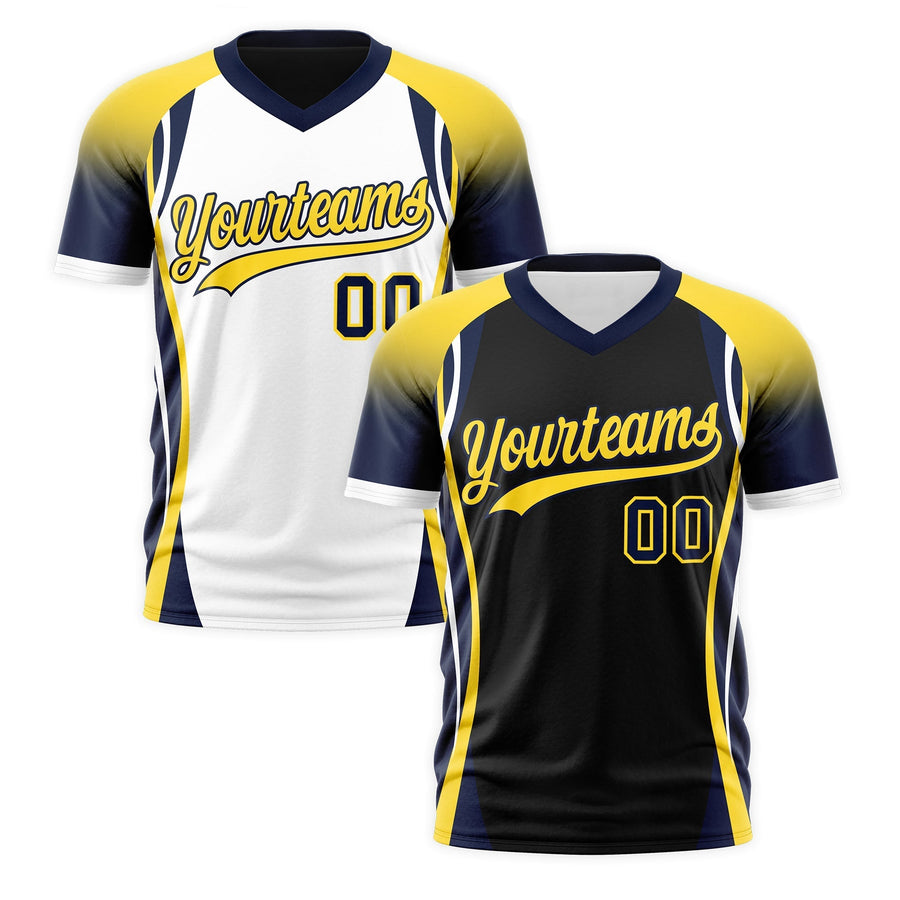 Custom V-Neck T-Shirt Black Gold Navy Raglan Sleeves Reversible Moisture-Wicking | BuyFootballJersey