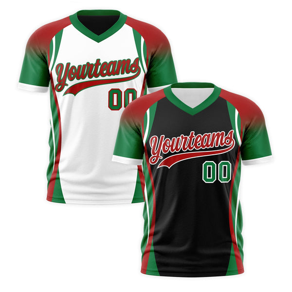 Custom V-Neck T-Shirt Black Red Kelly Green Raglan Sleeves Reversible Wrinkle-Resistant | BuyFootballJersey