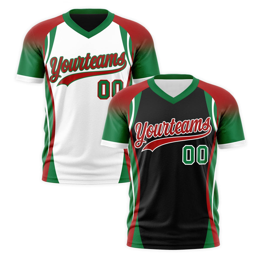 Custom V-Neck T-Shirt Black Red Kelly Green Raglan Sleeves Reversible Wrinkle-Resistant | BuyFootballJersey