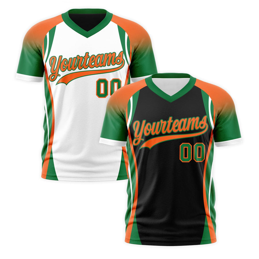 Custom V-Neck T-Shirt Black Orange Kelly Green Raglan Sleeves Reversible Breathable | BuyFootballJersey