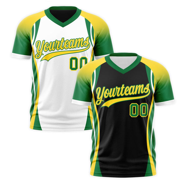 Custom V-Neck T-Shirt Black Gold Kelly Green Raglan Sleeves Reversible Wrinkle-Resistant | BuyFootballJersey