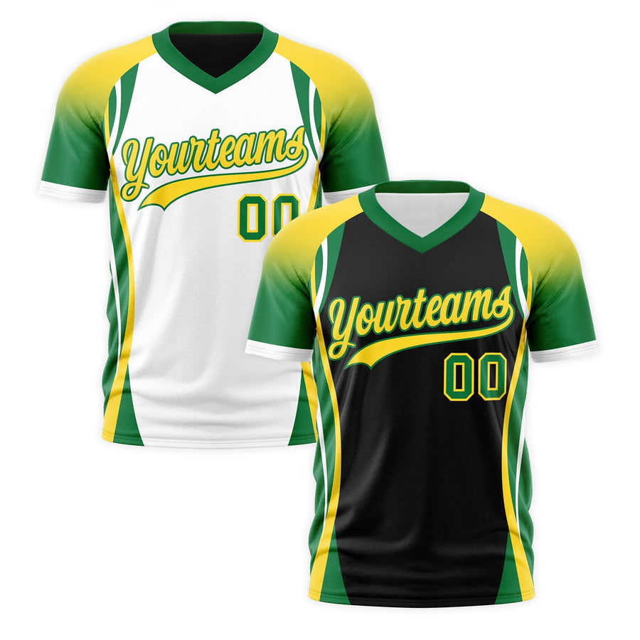 Custom V-Neck T-Shirt Black Gold Kelly Green Raglan Sleeves Reversible Wrinkle-Resistant | BuyFootballJersey