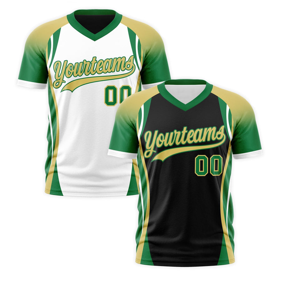 Custom V-Neck T-Shirt Black Old Gold Kelly Green Raglan Sleeves Reversible Breathable | BuyFootballJersey