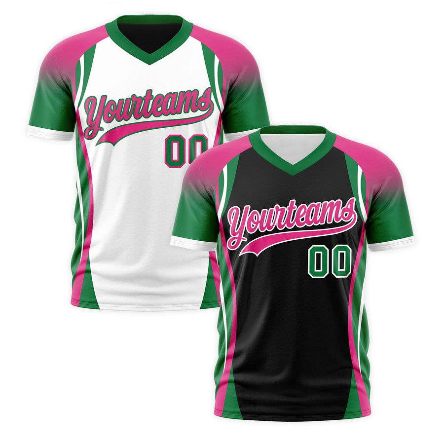 Custom V-Neck T-Shirt Black Rose Red Kelly Green Raglan Sleeves Reversible Wrinkle-Resistant | BuyFootballJersey