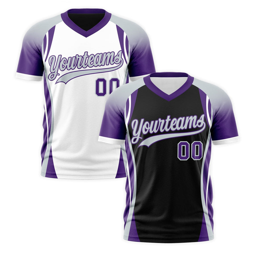 Custom V-Neck T-Shirt Black Gray Purple Raglan Sleeves Reversible Moisture-Wicking | BuyFootballJersey