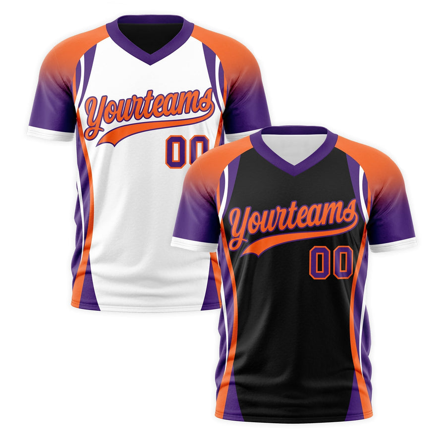 Custom V-Neck T-Shirt Black Orange Purple Raglan Sleeves Reversible Wrinkle-Resistant | BuyFootballJersey
