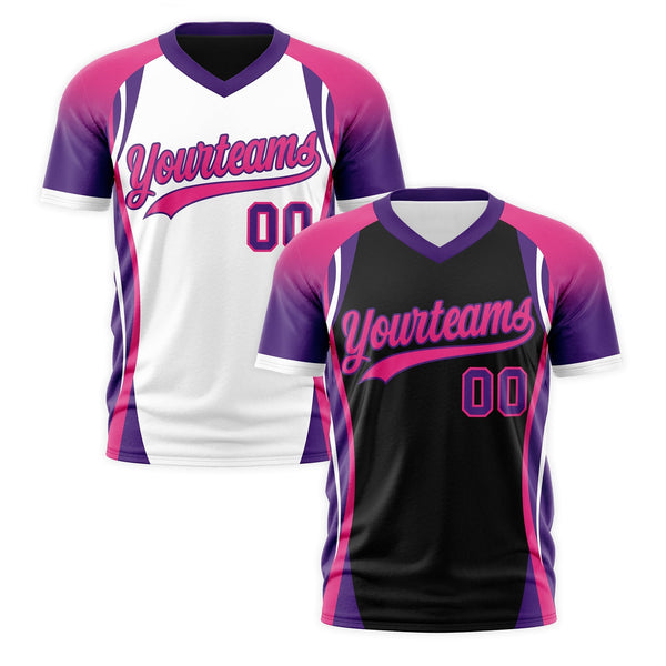 Custom V-Neck T-Shirt Black Rose Red Purple Raglan Sleeves Reversible Breathable | BuyFootballJersey