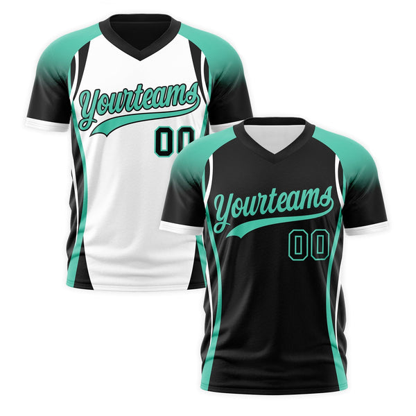 Custom V-Neck T-Shirt Black Bright Green White Raglan Sleeves Reversible Moisture-Wicking | BuyFootballJersey