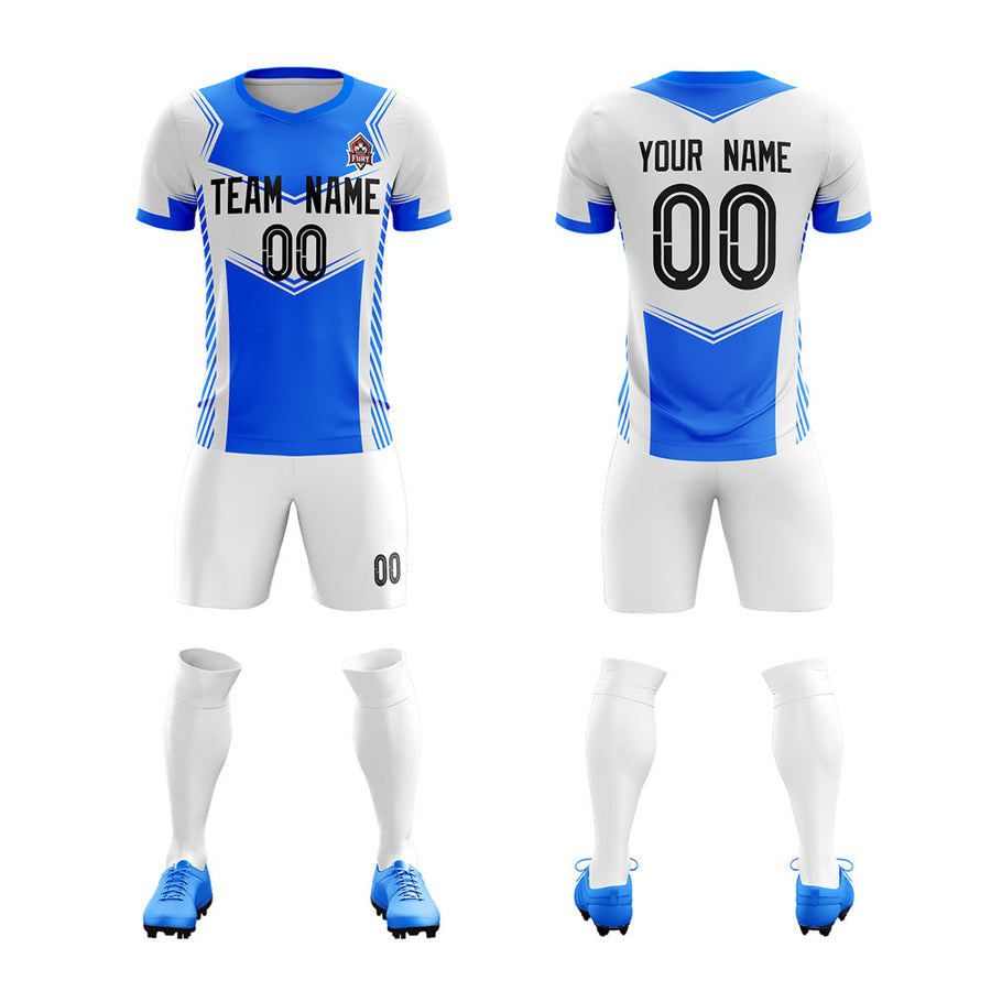 Custom White Blue Soft Training Uniform Soccer Sets Jersey | BuyFootballJersey