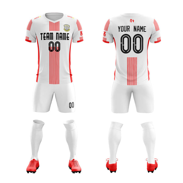 Custom White Red Training Uniform Soccer Sets Jersey | BuyFootballJersey